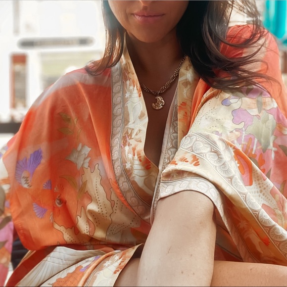 New Gorgeous Bohemian Mixed Floral Print Mermaid Kimono Duster Jacket Robe - Picture 5 of 14